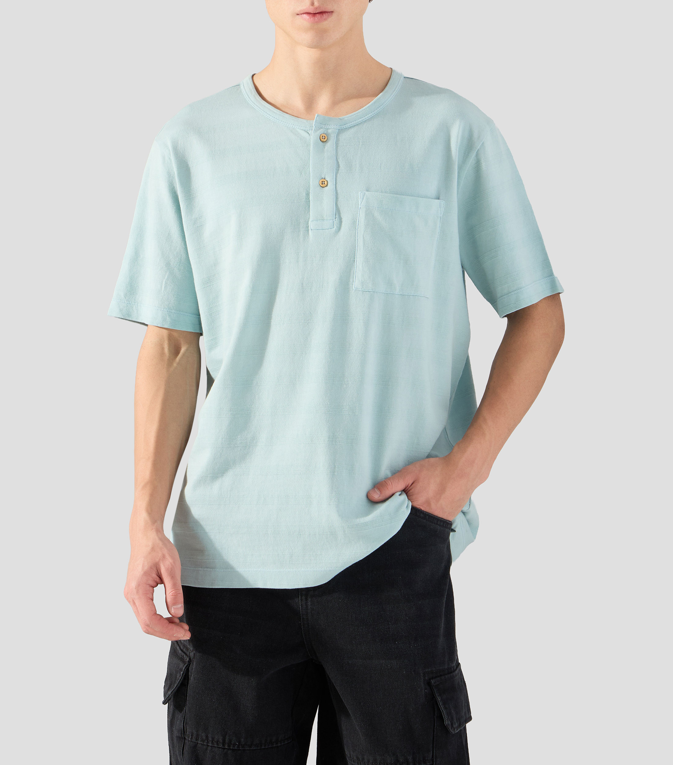 Playera de cuello redondo con manga corta lisa Hombre